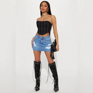 Fashion Nova Cut It Out Denim Mini Skirt Medium Wash XS